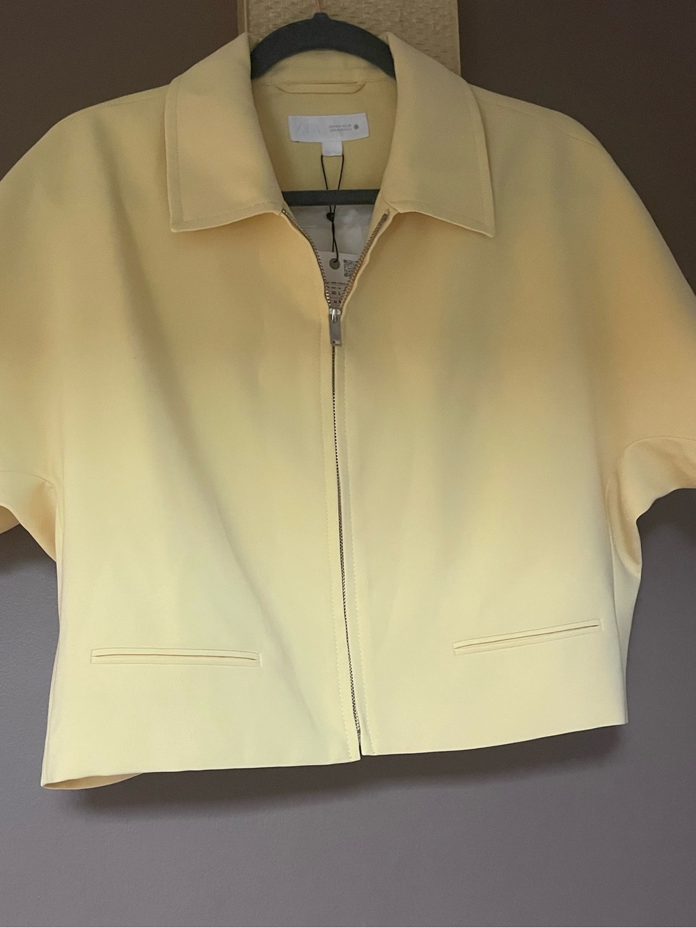 Zara Yellow Cropped Zip Blazer Sz Large
